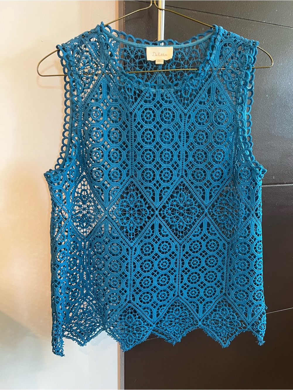 Anthropologie Deletta Blue Crochet Lace Tank